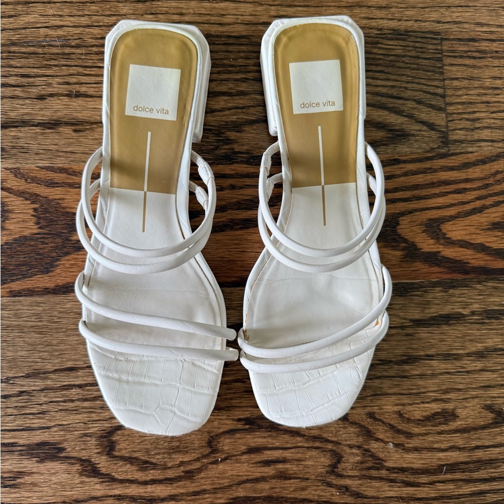 Dolce Vita White Multi-Strap Square-Toe Heeled Sandals